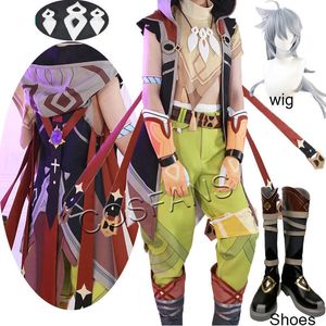 Genshin Impact Razor Leizei Game Suit Uniforme Legend of Running Wolf Collar Cosplay Costume Halloween Outfit Perruque et chaussures accessoires Y0903