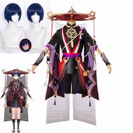 Genshin Impact Scaramouche Cosplay Kostuums Game Suit Batl Outfit Uniform Genshin Impact Scaramouche Cosplay Wig Party Dress H220801