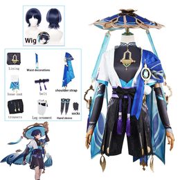 Genshin Impact Scaramouche Wanderer Cosplay Halloween Balladeer Kunikuzushi seau chapeau Costume perruque Cos Sumeru Anemo Suitcosplay