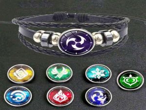 Genshin Impact Snap Button Bracelet en cuir Bracelet Oeil de Dieu Fire Ice Element Bijoux Lumineux Bracelets de tissage multicouche vintage45772223