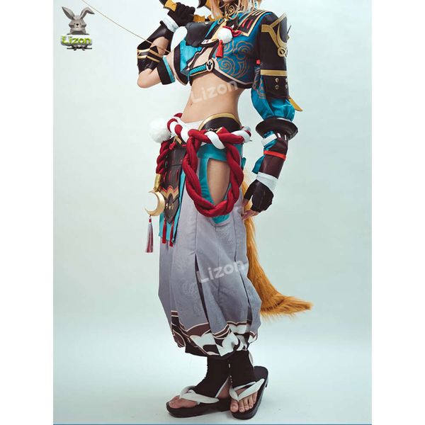 Genshin Impact avec queue oreille Gorou perruque hommes bleu renard garçon Costume halloween Cosplay Costume ensemble complet cosplay