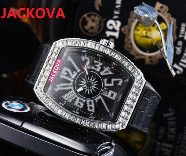 Gentlemen Big Diamonds Ring Montres pour hommes Mouvement à quartz Rouge Bleu Montre en cuir noir Date automatique Horloge analogique Montres-bracelets en gros et au détail