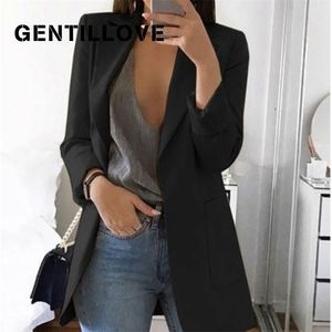 Gentillove vrouwen herfst effen kleur blazer vrouwelijke werk kantoorzak tweed oversized casual slanke jas mode 211122