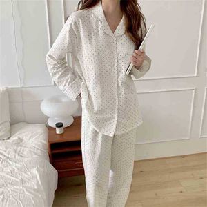 Suave lunares Chic mujeres algodón venta coreana suave pijama dulce ropa de dormir cálido lindo hogar ropa 210525