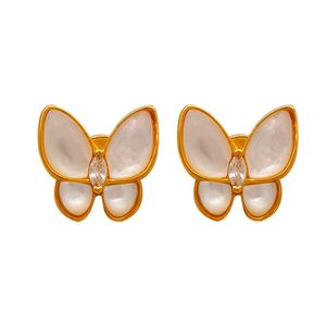 Boucles d'oreilles à tempérament doux à tempérament Vingon plaqués True Gold S925 aiguille argentée Elegant Shell Butterfly Luxur avec Boîte de logo d'origine