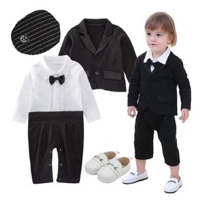 Gentleman Boss – ensemble de vêtements pour bébé, barboteuse pour garçons, anniversaire, fête de mariage formelle, body avec manteau, 240226