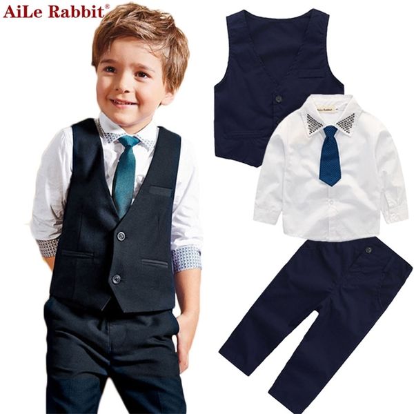 Gentleman Boys Set Chaleco Camisa Pantalones 3 piezas Trajes Moda Cuello brillante Ropa Ropa Manga larga Otoño K1 220507