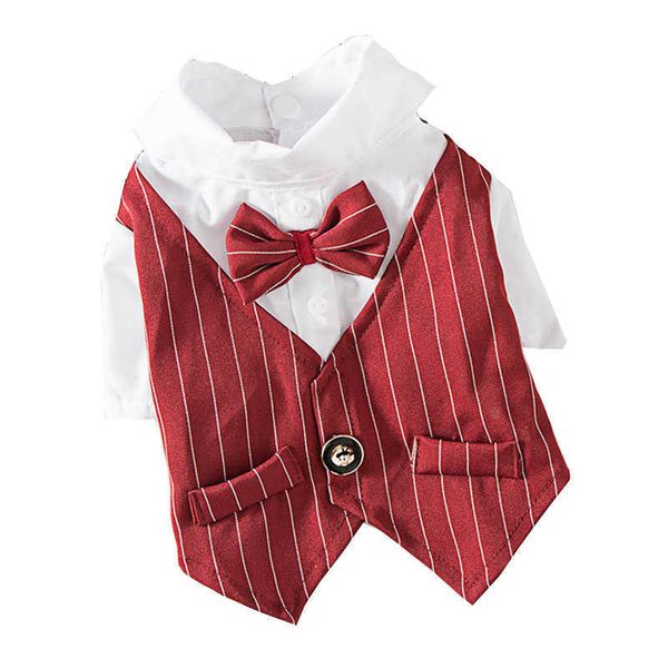 Gentleman Costume de mariage pour chien Chemise formelle Bowtie Tuxedo Vêtements pour animaux de compagnie Halloween Costume de Noël Vêtements pour chiens rayés avec cravate fo3191