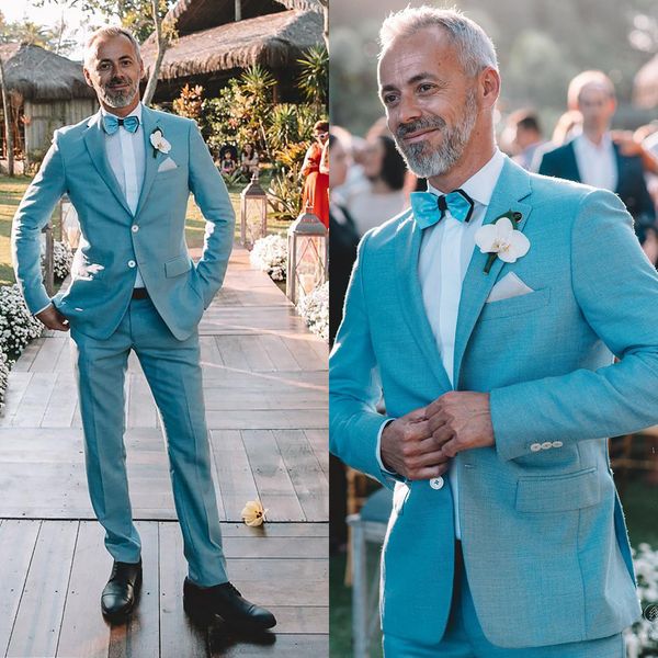 Esmoquin de boda verde menta para caballero, 2 piezas, trajes de solapa con pico de lino, conjuntos de pantalones de boda, ropa Formal de negocios