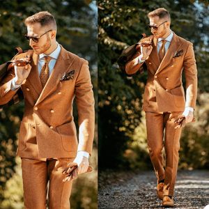 Heer Op maat gemaakte Mannen Tuxedos 2 Stuks Double Breasted Pant Suit Prom Party Wedding Suits Outfit (Jack + Pants)