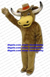 Déguisement de mascotte gentleman buffle d'eau bison sauvage boeuf Kerbau taureau veau long gros blanc courbe cornes petit chapeau No.8739