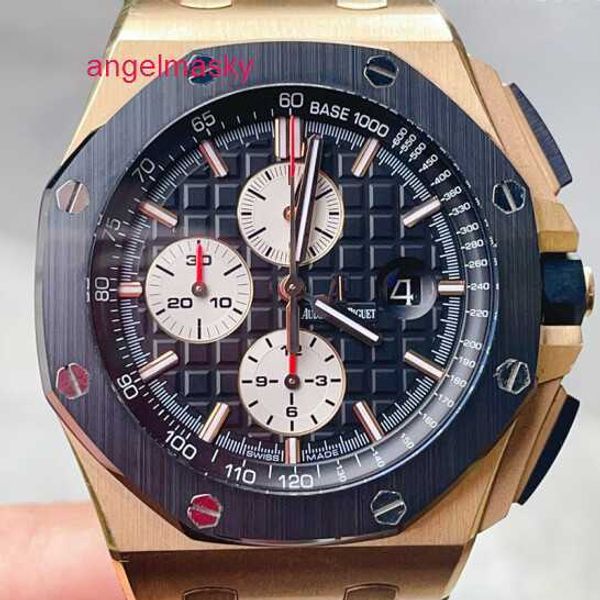 Gentlemen AP Reloj de pulsera Royal Oak Offshore Series Reloj mecánico automático de oro para hombre con visualización de fecha Función de sincronización Parte posterior de disco negro Movimiento transparente