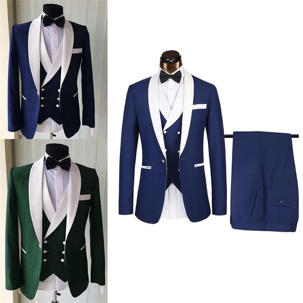 Messieurs Slim Fit costumes 3 pièces coton mélangé revers cranté mariage formel Blazer hommes costumes sur mesure costume de loisirs pour homme