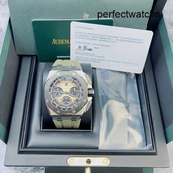 Reloj AP suizo para caballeros Royal Oak Offshore 26420SO Anillo de cerámica amarillo desierto ahumado Material de acero de precisión Función de sincronización Reloj para hombre 43 mm Juego completo