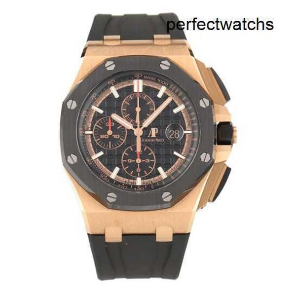 Caballeros Reloj AP Suizo Royal Oak Offshore Serie 26401RO Oro Rosa Tres Ojos Sincronización Banda de Goma Moda para Hombres Ocio Negocios Deportes Maquinaria Reloj Conjunto