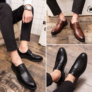 Gentlmens Leather Fashion Mens Business Office Interview Point-Toe Black Lace-Up Casual Brown Shoes Oxfords