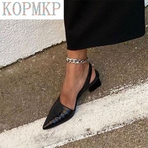 Véritable cuir Vintage bout pointu femmes chaussures pompes printemps été fête danse Slingback talon sandales Sadalias Femininas 220523