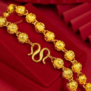 Véritable 100% or 24 carats perle d'olive colliers creux pour hommes femmes luxe sable or pendentif chaîne bijoux cadeaux d'anniversaire de mariage240115