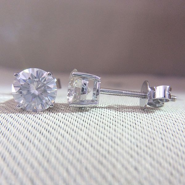 Véritable 14K 585 Or Blanc Vis Retour DF Couleur 2ctw Test Positif Coupe Ronde Moissanite Diamant Boucles D'oreilles Pour Les Femmes CJ191203