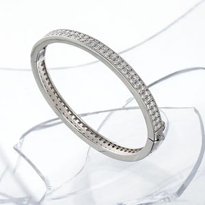 Echte 2mm Moissanite Diamond Bangle 100% Echt 925 Sterling Zilver Party Bruiloft Armbanden Armbanden voor Vrouwen Mannen Sieraden