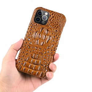 Echte 3D Crocodile Head Leather Case voor iPhone 14 13 12 Mini 11 Pro Max XR XS Duurzame solide kleur Business Protective Shell Shockproof