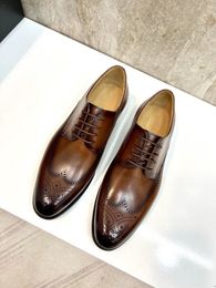 Echte 5A originele lederen schoenen Designer Men Lace Up Business Formal Cow Leather Casual Wedding Mens jurk Oxfords