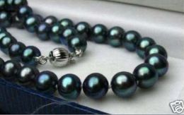 Echt 8-9mm Zwarte natuurlijke Tahitian Pearl Necklace 18 "