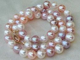 Véritable collier de perle multicolore naturel de 9 à 10 mm 18 '' AAA 14K Gold Clasp 231222