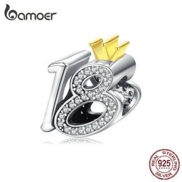 Véritable breloque en argent Sterling 925 pour Bracelet Bracelet perle de cérémonie adulte de 18 ans avec bijoux à bricoler soi-même CZ clair BSC131 210512270k