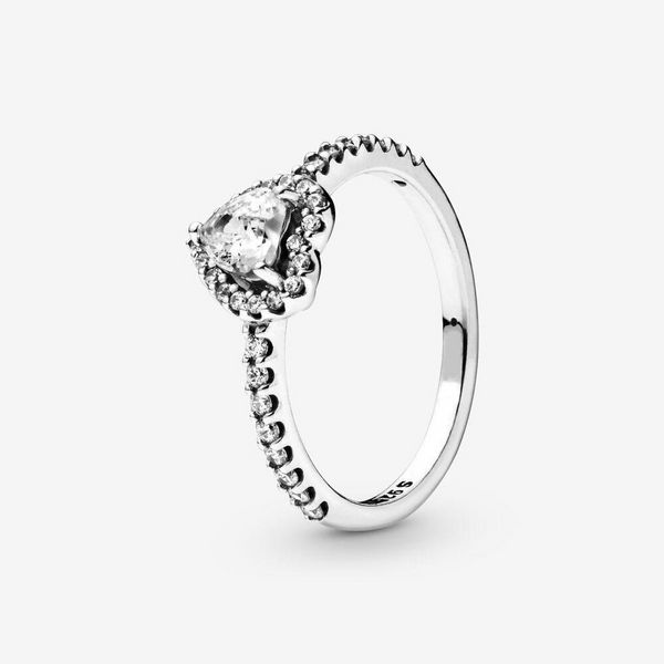 Bague en argent Sterling 925 véritable pour femmes, anneau de fiançailles, de mariage, en forme de cœur surélevé, éblouissant, accessoires de bijouterie à la mode