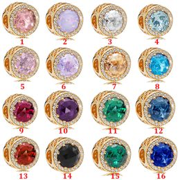 Véritable argent sterling 925 idéal pour bracelet breloques opale dorée série rose bleu chaîne pendentif perles amour coeur crista charme pour bricolage