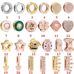 Véritable argent sterling 925 Fit Pandora bracelet breloques abeille en or rose fermoir étoile à cinq branches fermoir fixe perles amour coeur bleu Crysta charme pour bricolage perles breloques