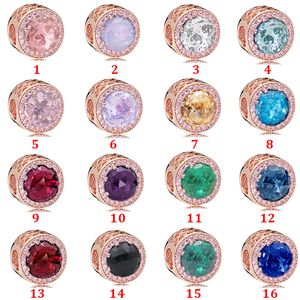 Auténtica plata de ley 925 Fit Pandora Pulsera Charms Opal Rose Gold Pink Style Colgante Beads Love Heart Blue Crysta Charm para DIY Beads Charms