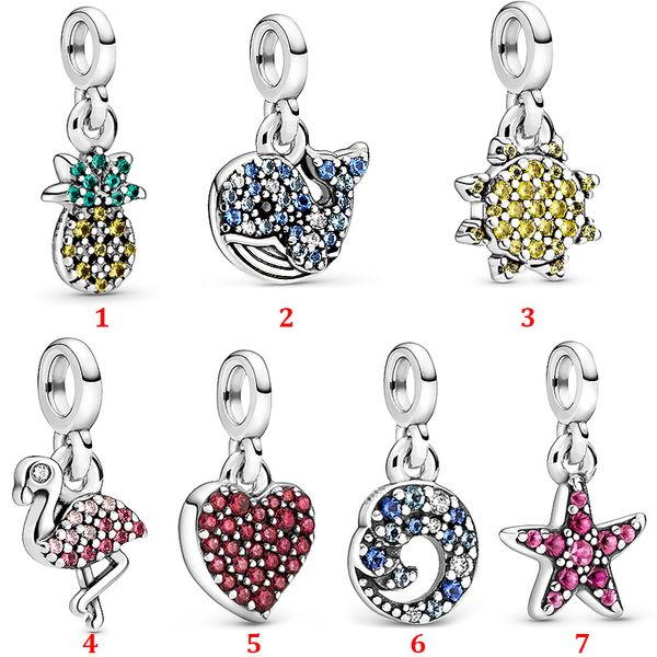 Véritable 925 Sterling Silver Fit Pandora Bracelet Charms Me Série Flamingo Pentagram Petits Accessoires Perles Amour Coeur Bleu Crysta Charm Pour DIY Perles Charms