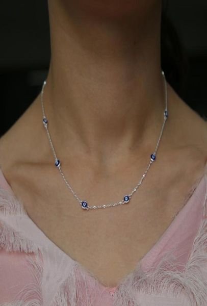 Collar de plata de ley 925 auténtica, collares redondos de pavo esmaltados contra el mal de ojo para mujer, joyería de cadena 20189998289