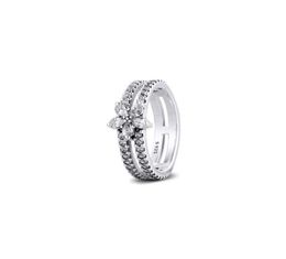 Véritable 925 Anneaux en argent sterling pour les femmes étincelantes Snowflake Double Ring Engagement Déclaration de mariage Jewelry Party Gift7933573