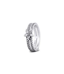 Echte 925 Sterling Silver Rings for Women Sparkling Snowflake Double Ring Engagement Wedding Statement Sieraden Party Gift3263935