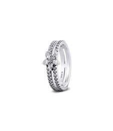 Véritable 925 Anneaux en argent sterling pour les femmes étincelantes Snowflake Double Ring Engagement Déclaration de mariage Jewelry Party Gift9723123