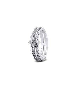 Véritable 925 Anneaux en argent sterling pour les femmes étincelantes Snowflake Double Ring Engagement Déclaration de mariage Jewelry Party Gift3263935