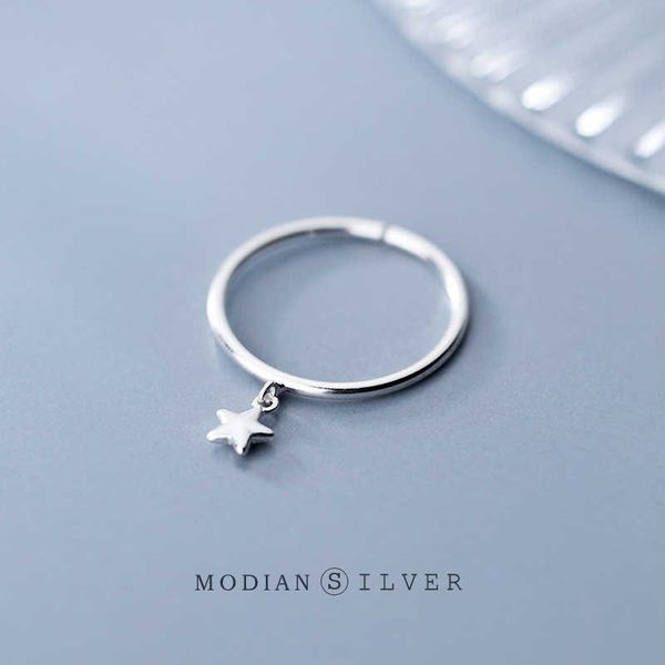Véritable 925 Sterling Silver Simple Star Bague pour femmes Mode Ouvert Doigt réglable Corée Style Bijoux 210707