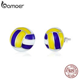 Pendientes de esmalte de voleibol de plata de ley 925 genuinos para mujeres Pendientes antialérgicos Regalos para niñas SCE902 210512