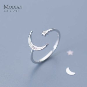 Echt 925 Sterling Zilveren Twinkle Zirkoon Star Moon Slanke Ring voor Dames Mode Gratis Size Bruiloft Gift Fijne Sieraden 210707