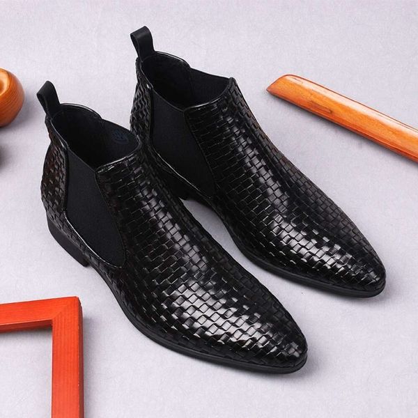 Véritable cheville noir classique formel hommes en cuir pour robe costume sans lacet bottes homme dans le Style britannique