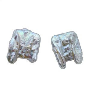 Pendientes de perlas barrocas auténticas, forma Irregular blanca, joyería de estilo bohemio de plata de gran tamaño para mujer 240130