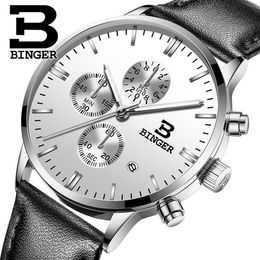Véritable binger quartz montres masculines Veurs de cuir authentiques Racing Men Students Game Run Chronograph Watch Male Glow Hands CX200805220T