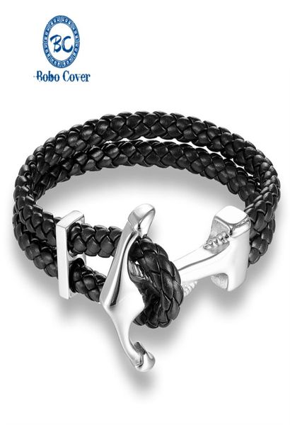 Bracelet en cuir noir authentique Bracelet en acier inoxydable Bracelet Bracelet Bracelet Men de mode Men