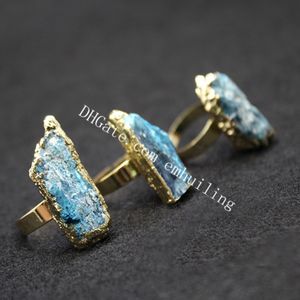 Echte blauwe kyaniet halfedelstenen edelsteen natuursteen ringen vergulde onregelmatige ruwe ruw kwarts kristal verstelbare ring handgemaakte speciale ontwerp sieraden