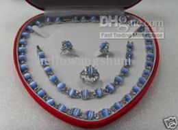 Genuine Blue Opal Silver Pulsera de collar Pendientes de anillo Gemstone Joyas de joyería3359105