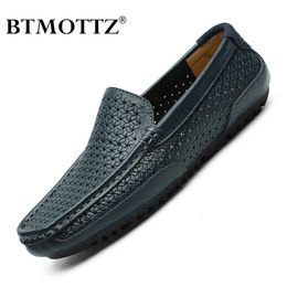 Echte merkjurk Casual Men Summer Leather Mens Loafers Mocassins Hollow Out Breathable Slip on Driving Shoes Btmottz 2 42 S 4