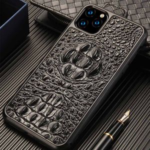 Étuis de téléphone portable en cuir de vache véritable 3D tête de Crocodile pour iPhone 12 Pro Mini 11 Max X XS XR 6 6s 7 8 plus